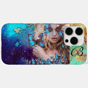 iPhone 16 PRO MAX CASE BOUTEILLE BLEUE AVEC MONOGRAMME VERT D'ÉPARKLES D'