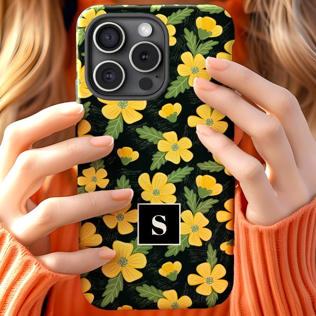 Coques Case-Mate iPhone Bouton d'Or Floral Monogrammé (Créateur téléchargé)
