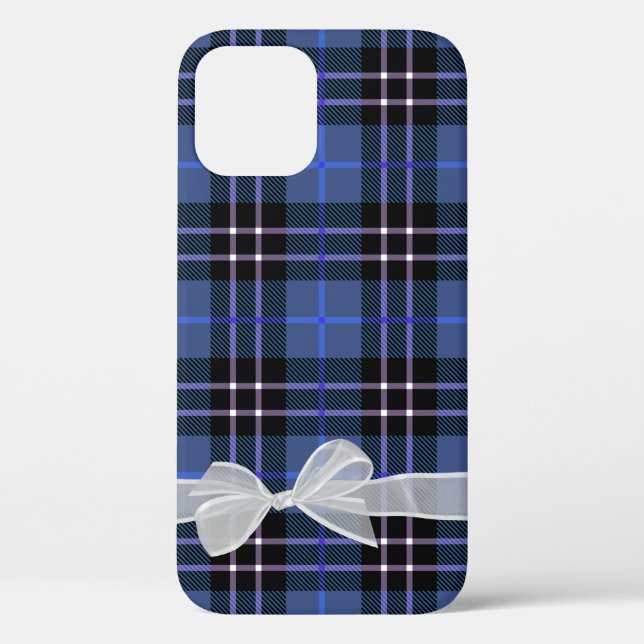 Coques Case-Mate iPhone Bow blanc sur plaid bleu (Verso)