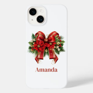Coque Pour iPhone 14 Bow de Noël Festif Rouge et Or