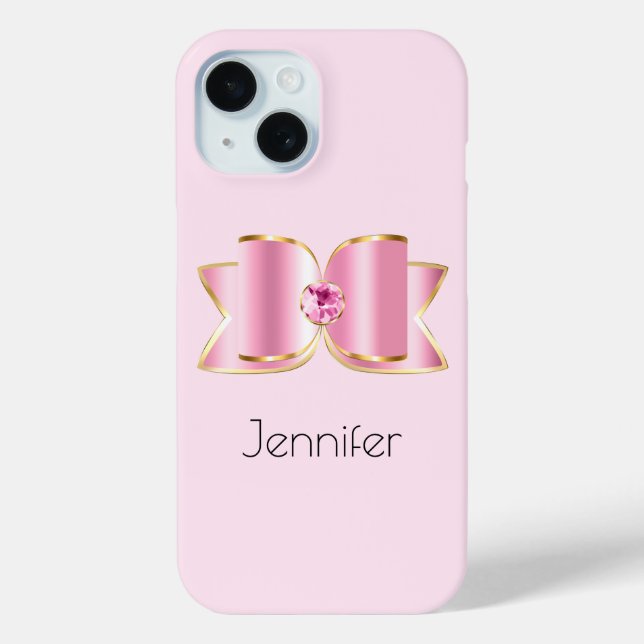 Coques Case-Mate iPhone Bow en verre rose avec pierre centrale (Verso)