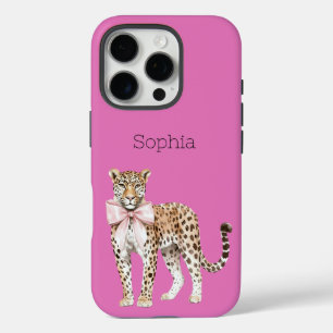 Coques iPhone 16 Pro Bow léopard rose