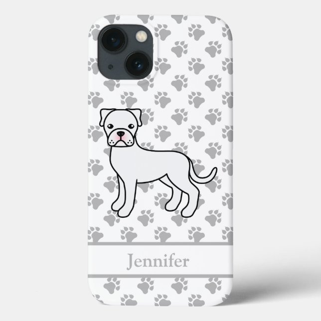 Coques Case-Mate iPhone Boxe blanche mignonne dessin chien et nom (Verso)