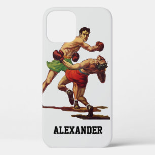 Coque iPhone 12 Boxe sportive vintage, boxeurs en combat
