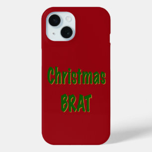 Coque Pour iPhone 15 Brai d'or vert de la forêt de Noël sur Crimson rou