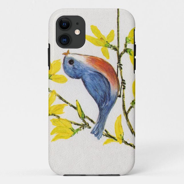 Coques Case-Mate iPhone Branche de l'arbre d'oiseaux bleu chantant mignon (Dos)