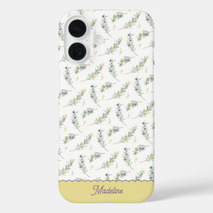 Coque Pour iPhone 16 Branche de olivier vert sauge monogramme nom