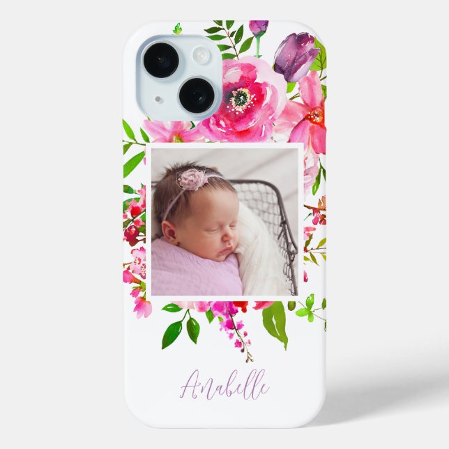Coques Case-Mate iPhone Bright Blooms Custom Photo Monogramme (Verso)
