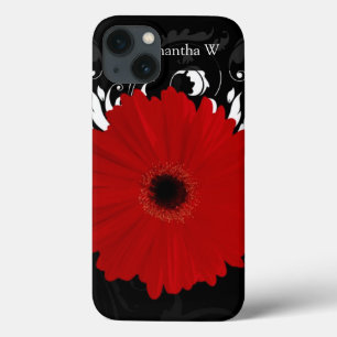 iPhone 13 Case Bright Red Gerbera Daisy on Black