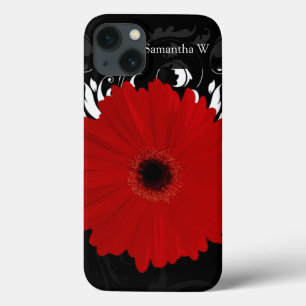 Coques Pour iPhone Bright Red Gerbera Daisy on Black