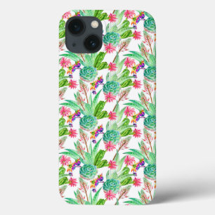 iPhone 13 Coque Bright Watercolor Cactus & Succulent Pattern