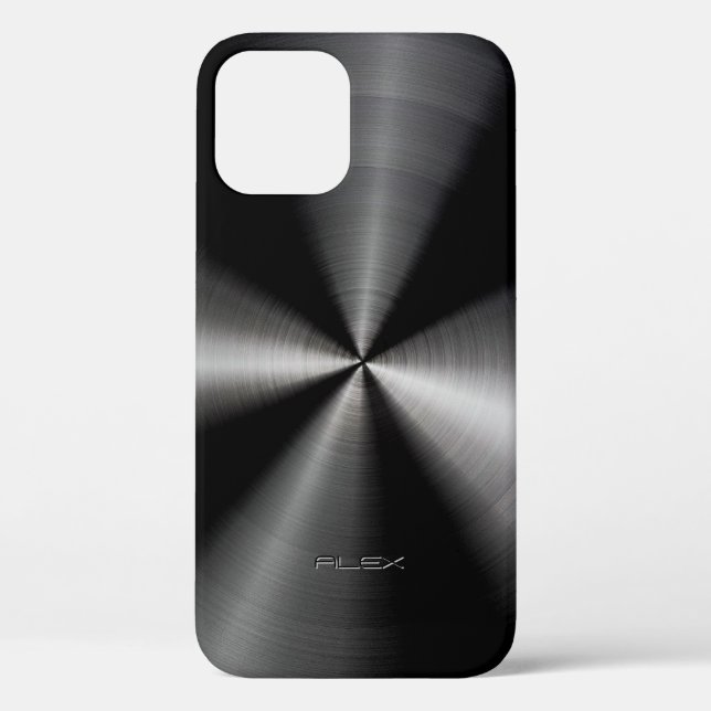 Coques Case-Mate iPhone Brillant noir métal imprimé en acier inoxydable lo (Verso)
