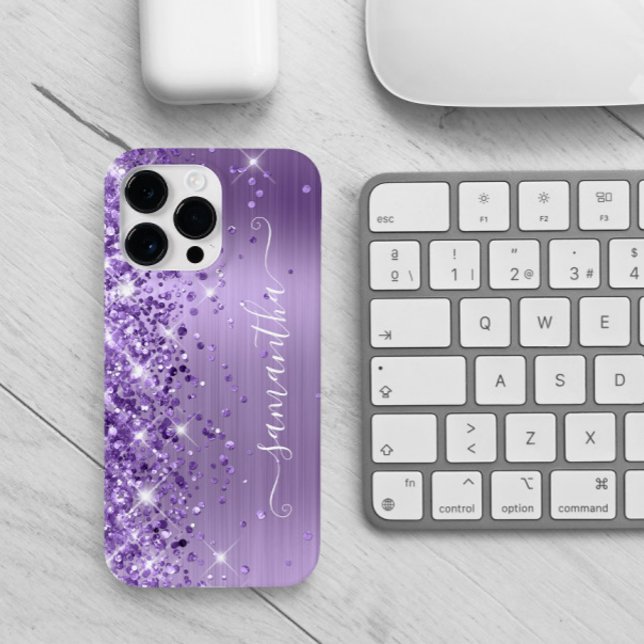 Coques Case-Mate iPhone Brillant violet Signature de la fille (Signature style text with curly swashes for her.)