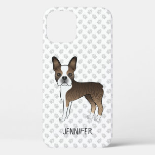 Case-Mate iPhone Case Brindle Boston Terrier Cartoon Dog & Custom Name