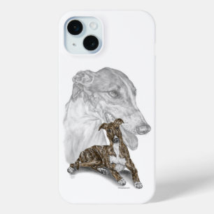 Coque iPhone 15 Mini Brindle Greyhound Chig Art