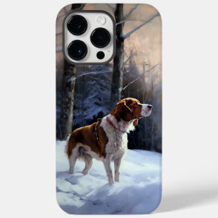 Coque Pour Pour iPhone 14 Pro Max Brittany Spaniel Laissez Neige Noël