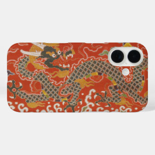 Coque Pour iPhone 16 Brocade satinée rouge avec dragon chinois nuageux
