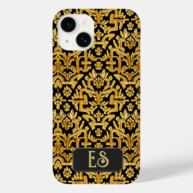Coques Case-Mate iPhone Broderie Goldwork - Gold on Black Damask personnal (Verso)