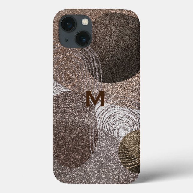 Coques Case-Mate iPhone Bronze Glitterie Abstraite Monogramme (Verso)