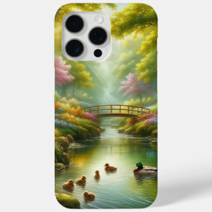 Coque iPhone 15 Pro Max Brook de printemps avec canards/fleurs
