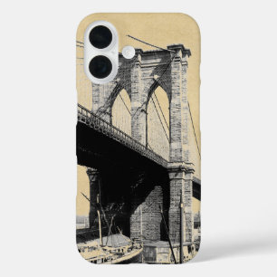 Coques iPhone 16 Brooklyn Bridge Ferry Boats Sepia