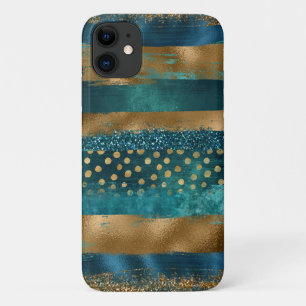 Case-Mate iPhone Case Brosse turquoise et or moderne