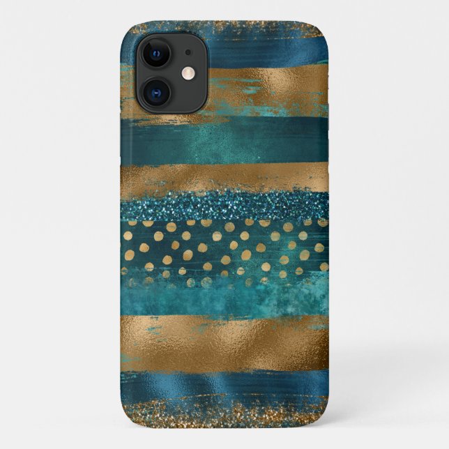 Coques Case-Mate iPhone Brosse turquoise et or moderne (Dos)