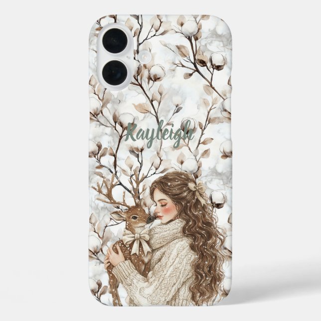 Coques Case-Mate iPhone Brown Hair Girl with Deer   (Verso)