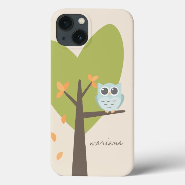 Coques Case-Mate iPhone Brown Tree Branch Feuilles Nom personnalisé Blue O (Verso)