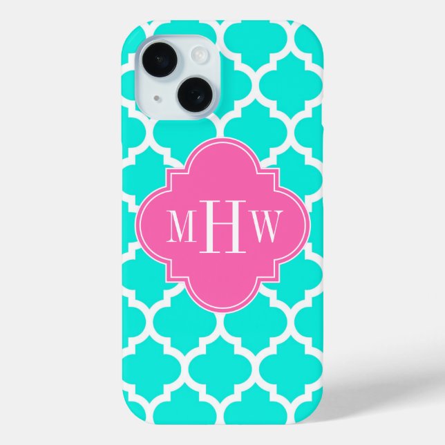 Coques Case-Mate iPhone Brt Aqua Wht Marocain #5 HotPink2 Monogramme initi (Verso)