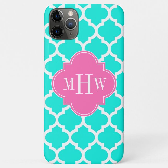 Coques Case-Mate iPhone Brt Aqua Wht Marocain #5 HotPink2 Monogramme initi (Dos)