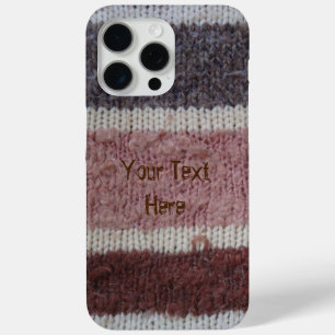 Coque iPhone 15 Pro Max brun tricot rayures style vintage design amusant