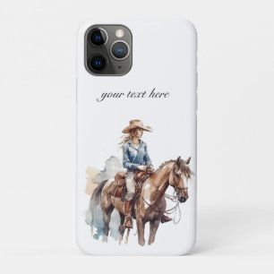 Case-Mate iPhone Case brunette cowgirl à cheval en aquarelle