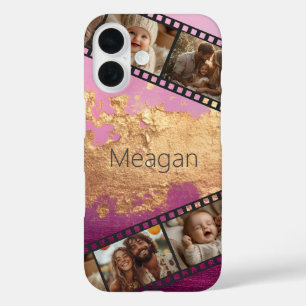 Coque Pour iPhone 16 Brush Strokes Pink & Gold Film Strip