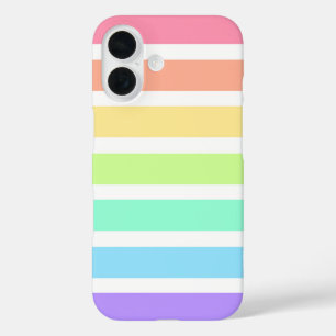 Coque Pour iPhone 16 Bubblegum arc-en-ciel et bandes blanches Coque-Mat