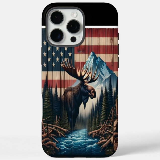 Coques Case-Mate iPhone Bull Moose American Flag Art (Verso)