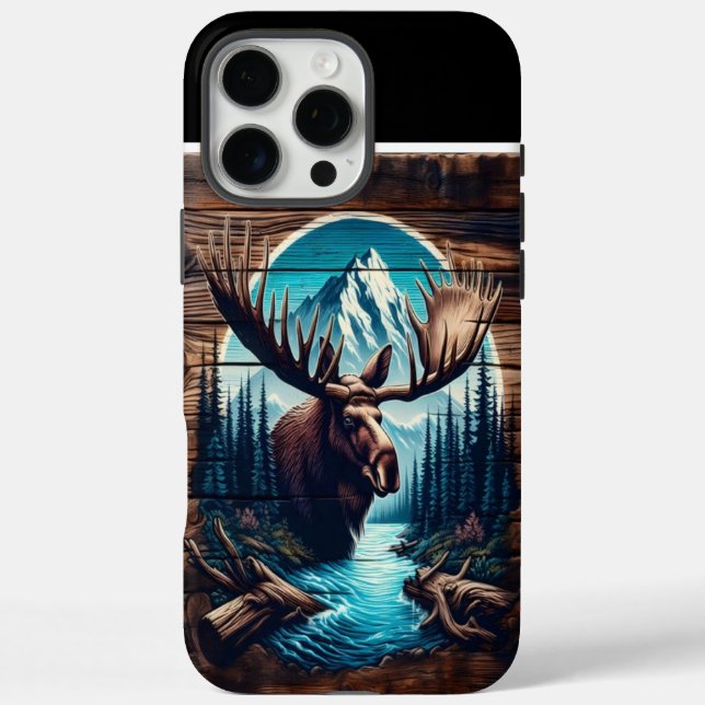 Coques Case-Mate iPhone Bull Moose Wood Art (Verso)