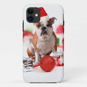 Coques Pour iPhone Bulldog boîte cadeau de Noël Ornements Red Santa C