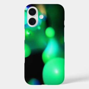 Coque Pour iPhone 16 BULLES DE FRACTAL VERT BLEU turquoise EN NOIR