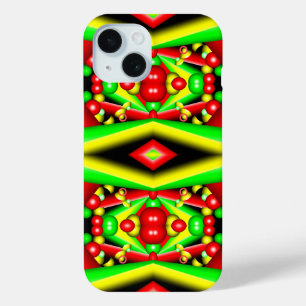 Coque Pour iPhone 15 Bulles Rouges Jaunes Vertes Et Grilles Art Abstrai