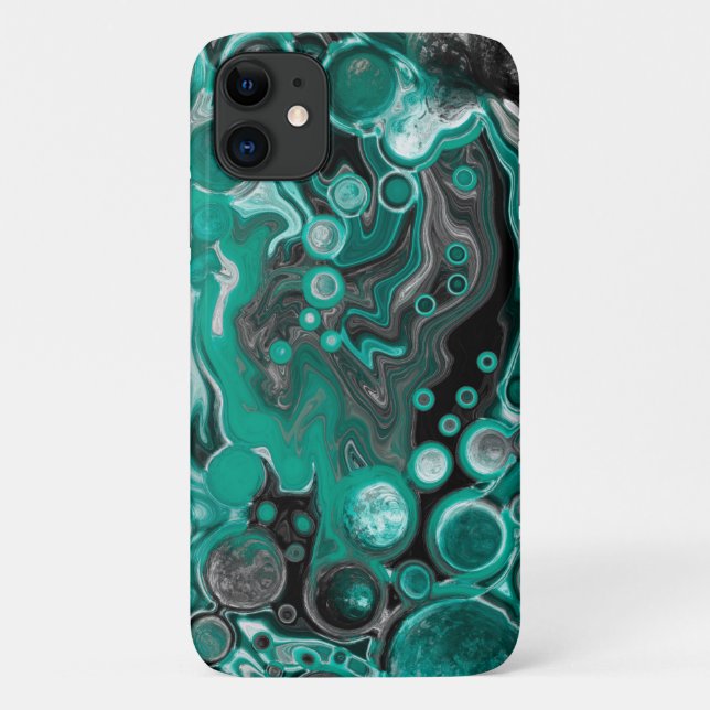 Coques Case-Mate iPhone Bulles turquoises et noires Cellules d'art fluides (Dos)