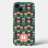 Bumble Bee & Tulips Rose & Noir Monogramme initial