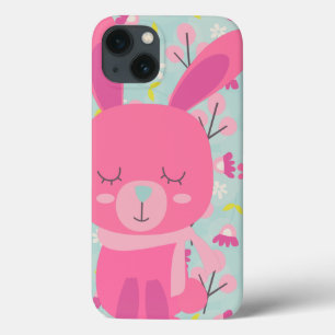 Etui iPhone 13 Bunnies et fleurs roses