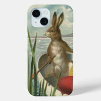 Bunnies vintages de Pâques en bateau avec oeufs de