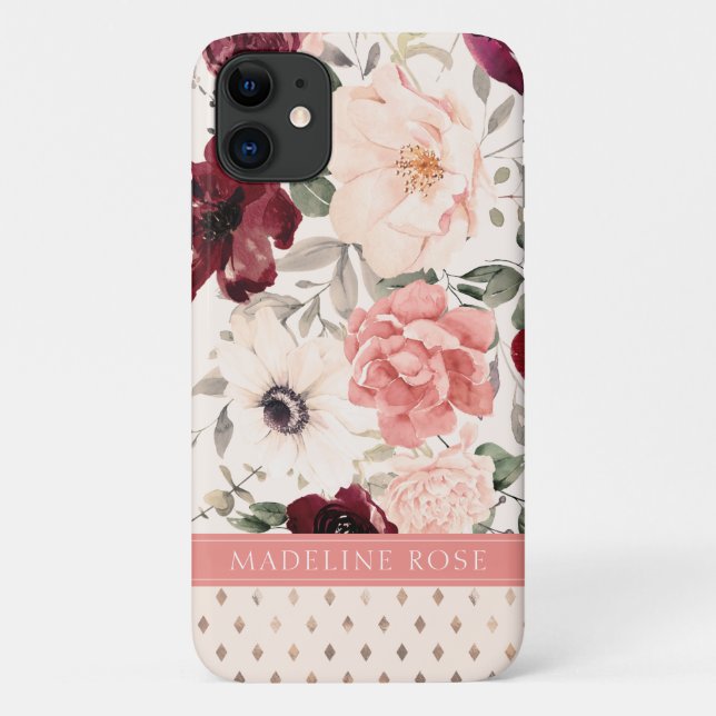 Coques Case-Mate iPhone Burgundy Blush rose Nom floral (Dos)