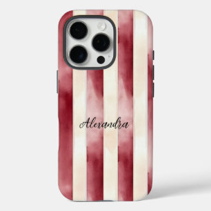 Coques iPhone 16 Pro Burgundy Crème rayures