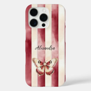 Coques iPhone 16 Pro Burgundy Crème rayures Papillon