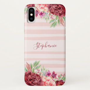 Case-Mate iPhone Case Burgundy Pêche Floral Flush Stripes Monogramme