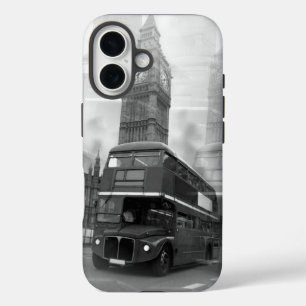 Coques iPhone 16 BW Black & White London Bus & Big Ben