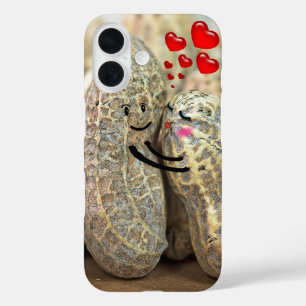 Coque Pour iPhone 16 Cacahuètes s'étreignant avec des cœurs rouges